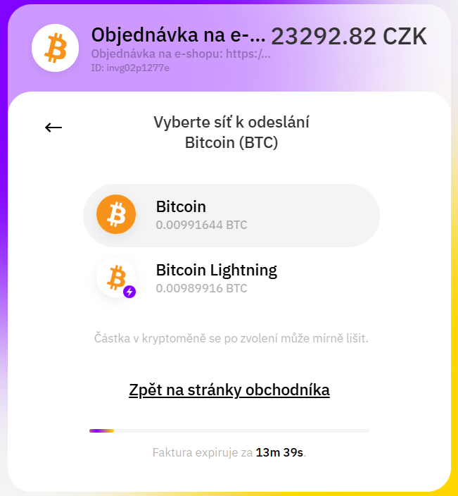 CZ EasyLight mitochondriak Platba BTC kryptomenami 7